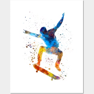 Man skateboard  in watercolor Posters and Art